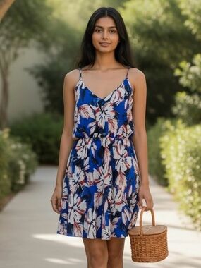 Soprano Blue Floral Cami Sundress Fit & Flare Mini Dress Medium